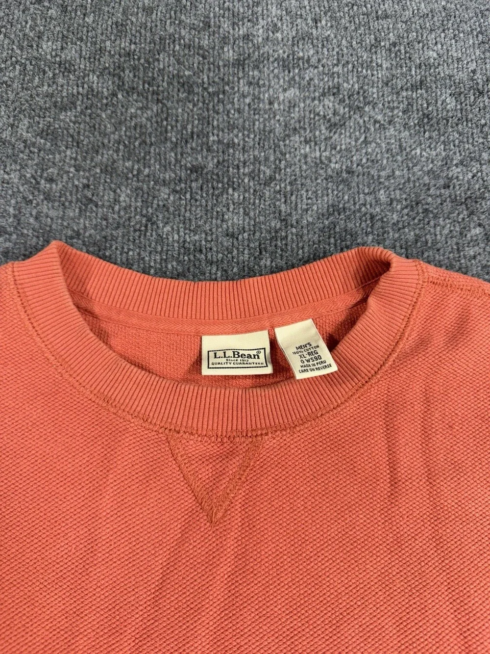 LL Bean Mens L Orange Cotton Crewneck Sweatshirt Pullover Textured Knit